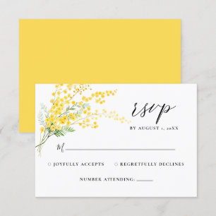 Yellow Floral Mimosa Spring Flowers Wedding RSVP Card
