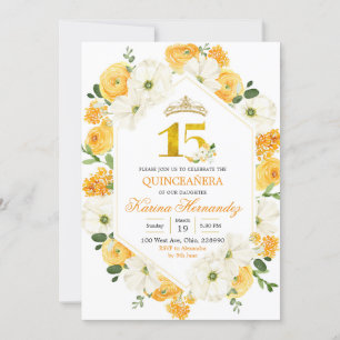 Yellow Floral Mis Quince 15 Birthday Invitation