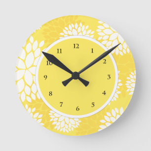 Yellow Floral Modern Pattern Round Clock