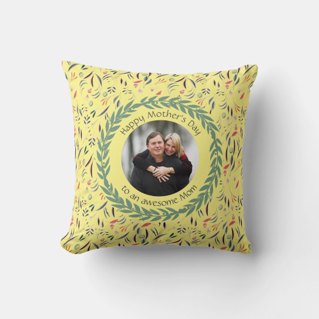 Yellow Floral MOM Photo Cushion (Front)