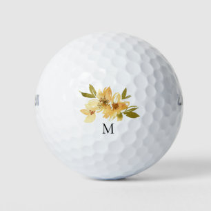 Yellow Floral Monogram Golf Balls