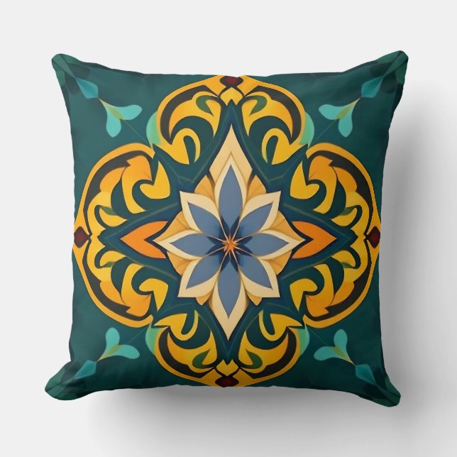 Yellow Floral Mosaic Throw Pillow (Front)