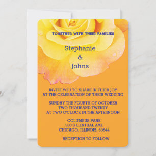 Yellow Floral Orange Rose Navy Blue Boho Wedding I Invitation