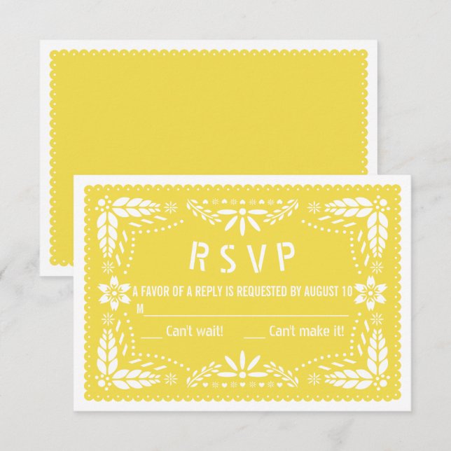 Yellow floral papel picado folk art baby shower RSVP card (Front/Back)