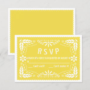 Yellow floral papel picado folk art baby shower RSVP card