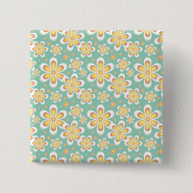 Yellow Floral Pattern 15 Cm Square Badge (Front)