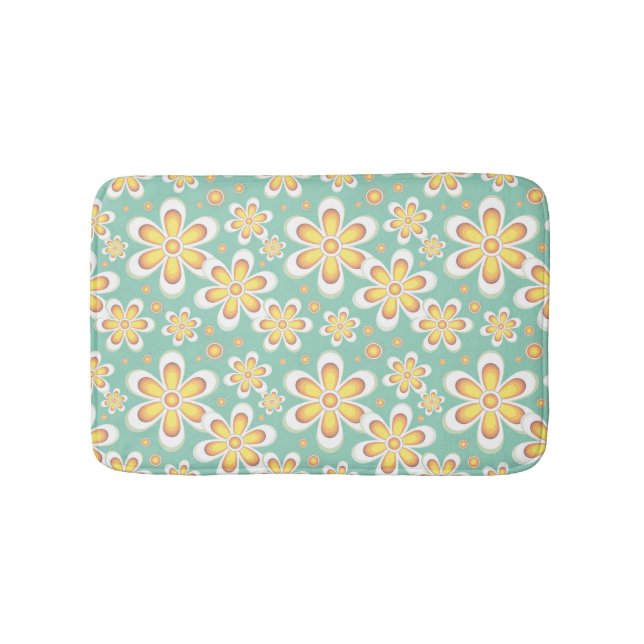 Yellow Floral Pattern Bath Mat (Front)