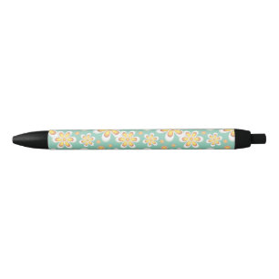 Yellow Floral Pattern Black Ink Pen