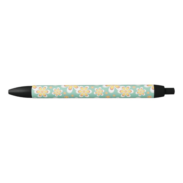 Yellow Floral Pattern Black Ink Pen (Front)