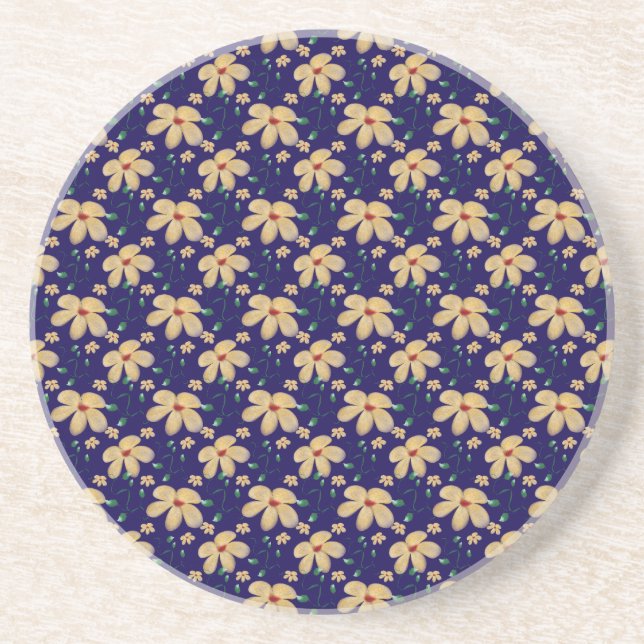 Yellow floral pattern  coaster (Front)