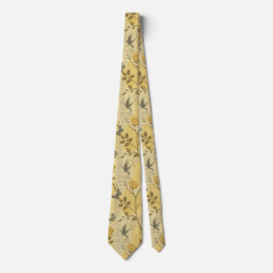 Yellow Floral Pattern Necktie Elegant Classic
