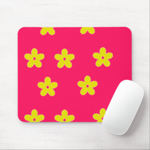 Yellow floral pattern on pink mouse mat