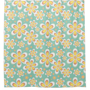 Yellow Floral Pattern Shower Curtain