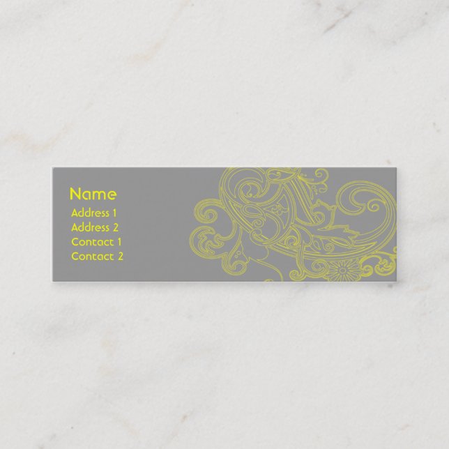 Yellow Floral Pattern - Skinny Mini Business Card (Front)