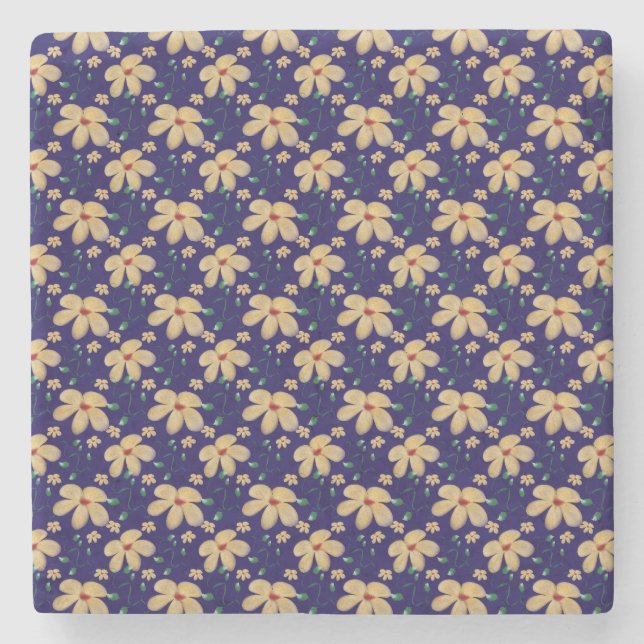 Yellow floral pattern  stone coaster (Front)