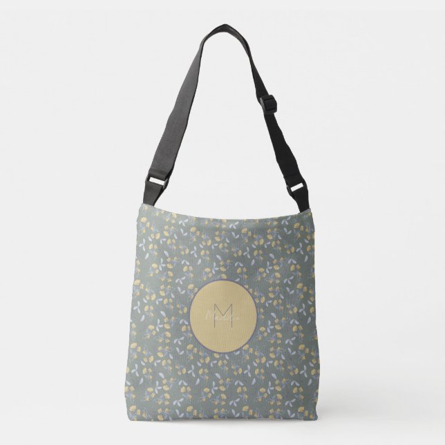 Yellow Floral Pattern with Monogram Crossbody Bag (Front)