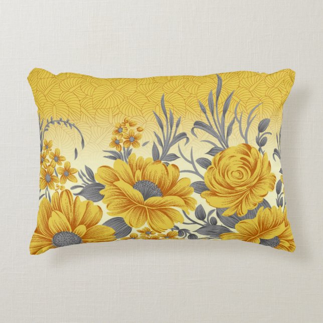 Yellow Floral Pattern with Thick Foliage  Decorative Cushion (Front)