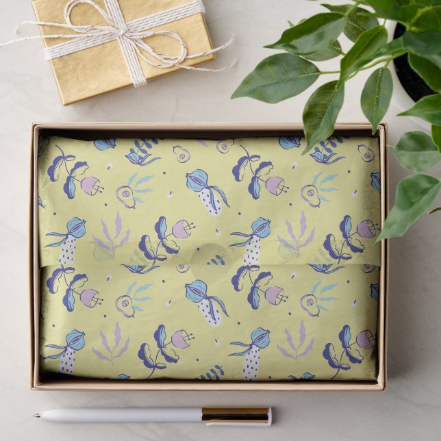 Yellow Floral Patterned Tissue Paper  Desc (Gift)