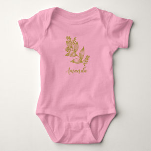 Yellow Floral Personalised Name Botanical Baby Bodysuit