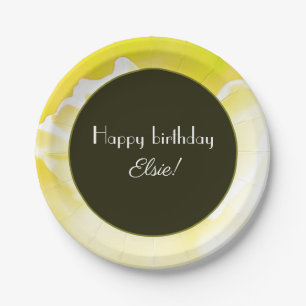 Yellow Floral Print Paper Plate