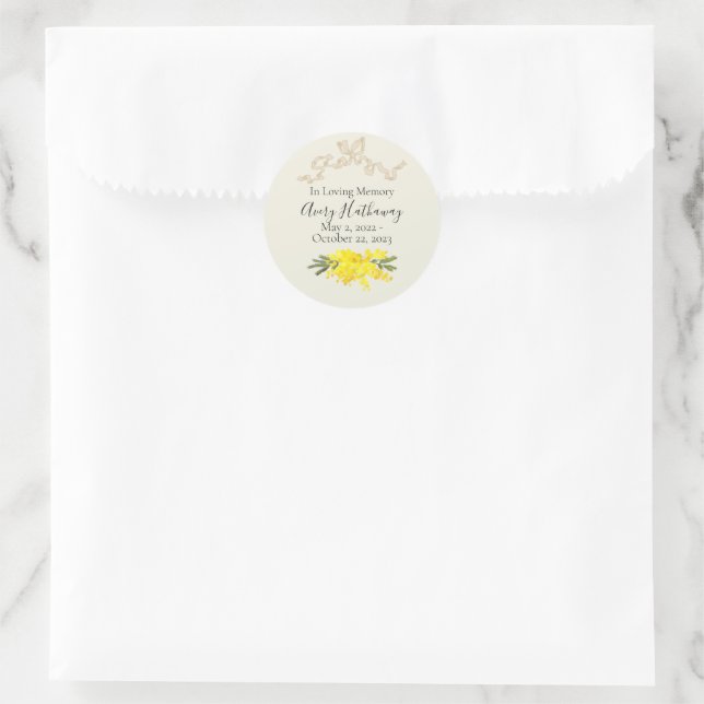 Yellow Floral Ribbon Funeral Memorial   Classic Round Sticker (Bag)