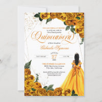 Yellow Floral Rose & Gold Elegant Quinceañera Invi