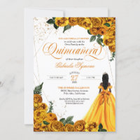 Yellow Floral Rose & Gold Elegant Quinceañera Invi
