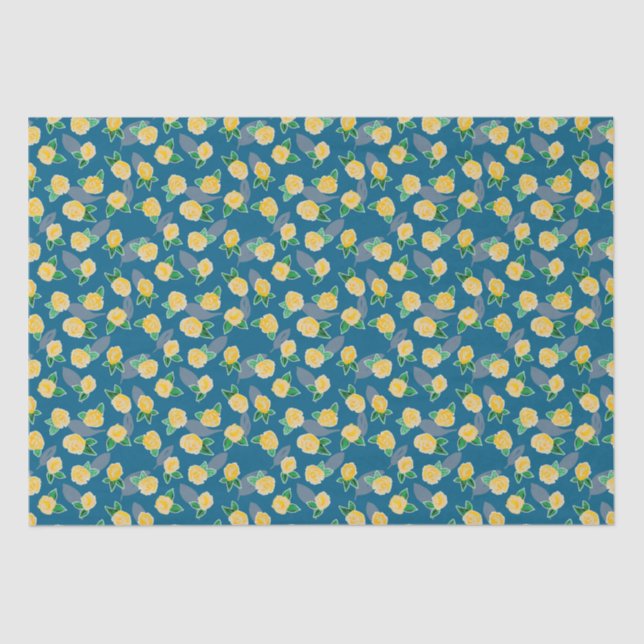 Yellow Floral Rose on blue Tissue Paper (Front)