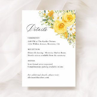 Yellow Floral Rose Wedding Details, Information Enclosure Card
