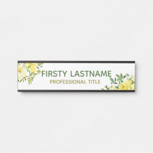 Yellow Floral Roses Office Door Sign Name Plate