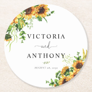 Yellow Floral Round Wedding Coaster