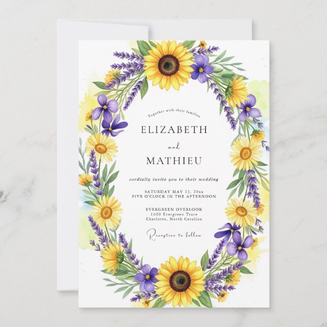 Yellow Floral Rustic Wedding Invitation (Front)