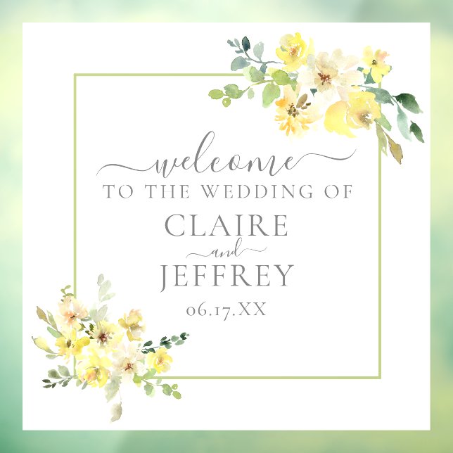 Yellow Floral Sage Green Summer Wedding Welcome Window Cling (Sheet 3)