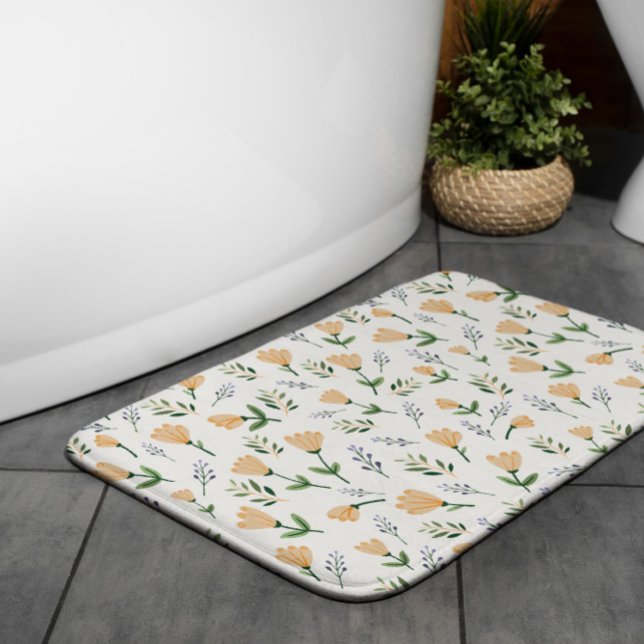 Yellow Floral Scandinavian Bath Mat (Creator Uploaded)