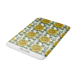 Yellow floral seamless pattern personalised name bath mat