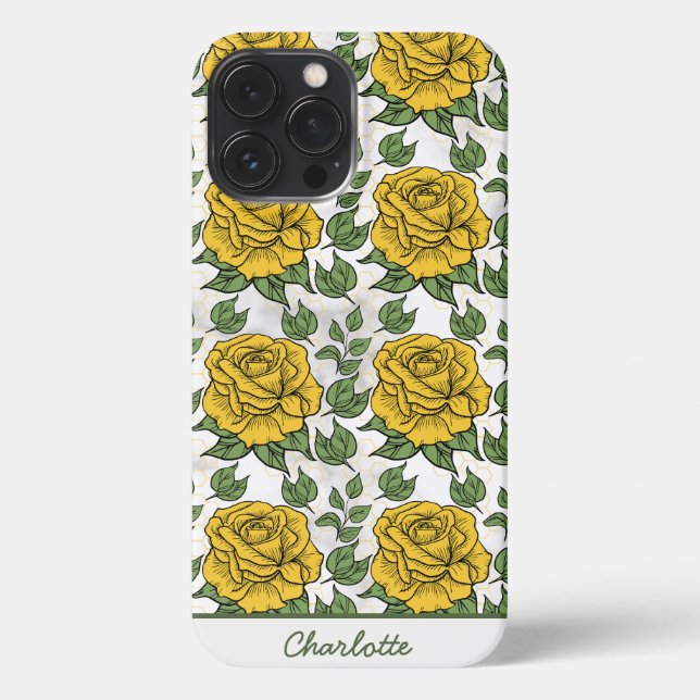 Yellow floral seamless pattern personalised name iPhone case (Back)