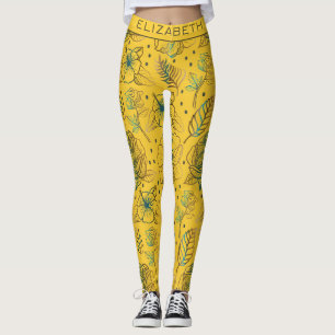 Yellow floral seamless pattern personalised name leggings