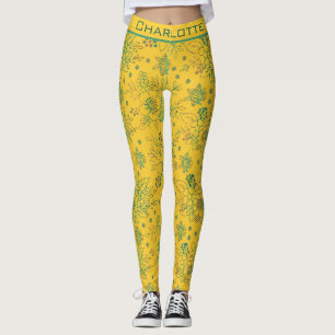 Yellow floral seamless pattern personalised name  leggings