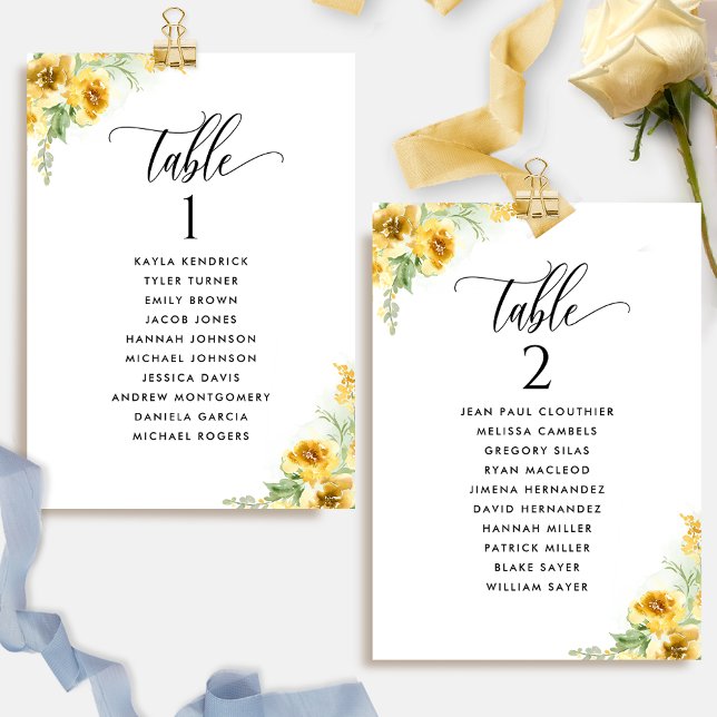Yellow Floral, Seating Plan Cards with Guest Names (Creator Uploaded)