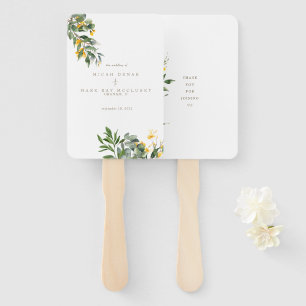 Yellow Floral Simple Gold Text Hand Fan