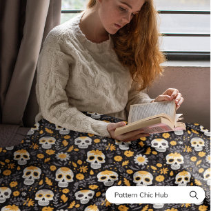 Yellow Floral Skull Dia de los Muertos Celebrate Fleece Blanket