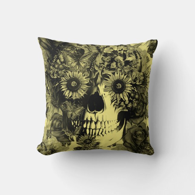 Yellow floral skull pillow (Front)