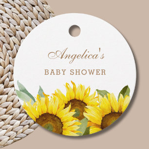 Yellow Floral Sunflower Baby Girl Shower Thank You Favour Tags