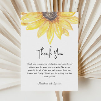 Yellow Floral Sunflower Baby Shower Thank You Card