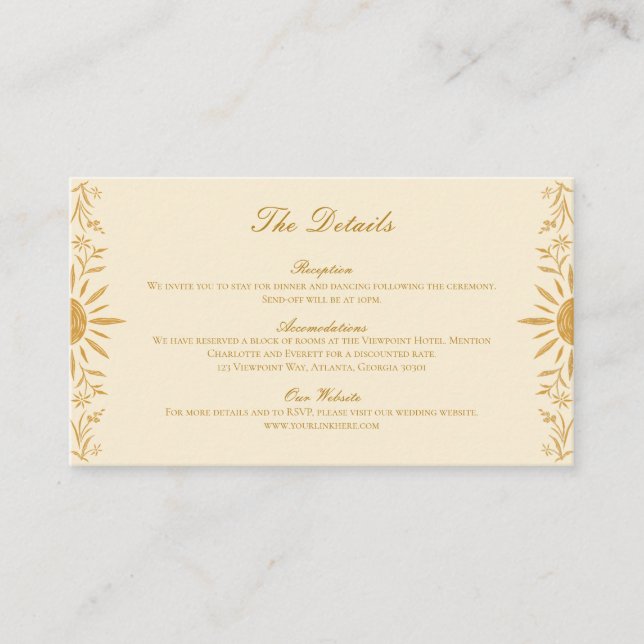 Yellow Floral Sunshine Wedding Enclosure Card (Front)