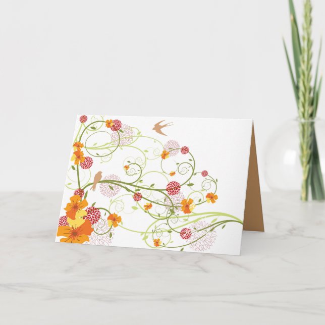Yellow Floral Swallows Invitation / Save Date / TQ (Front)