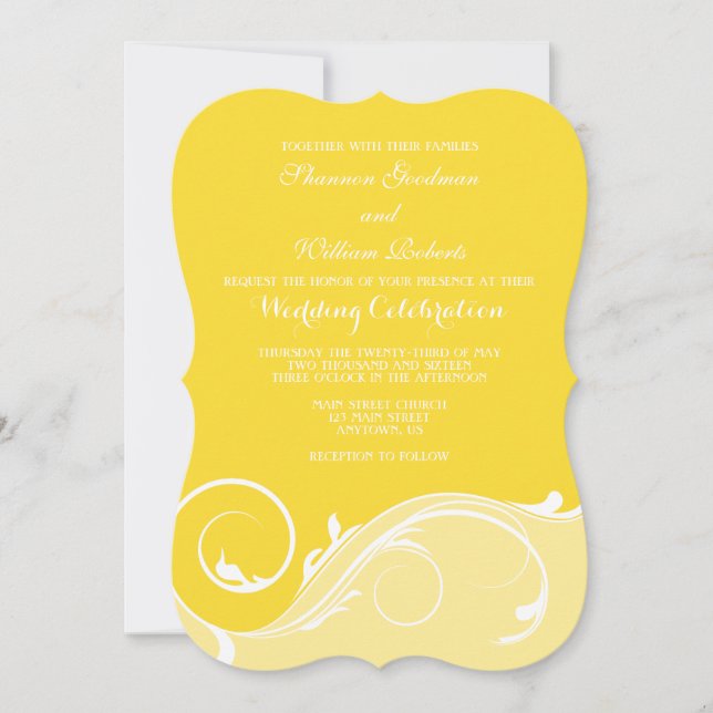 Yellow Floral Swirl Bracket Wedding Invites (Front)