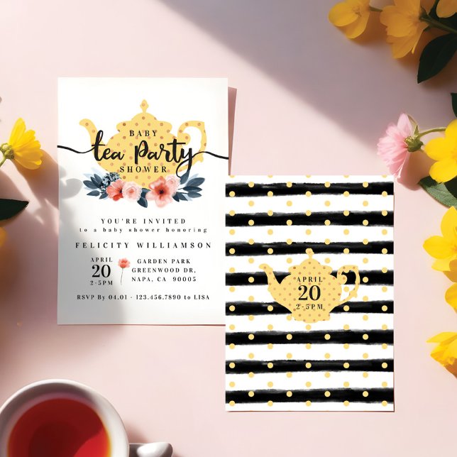 Yellow Floral Tea Party Baby Shower Invitation (Yellow Floral Tea Party Baby Shower Invitation)