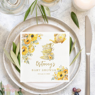 Yellow Floral Tea Party Cups Baby Shower  Napkin