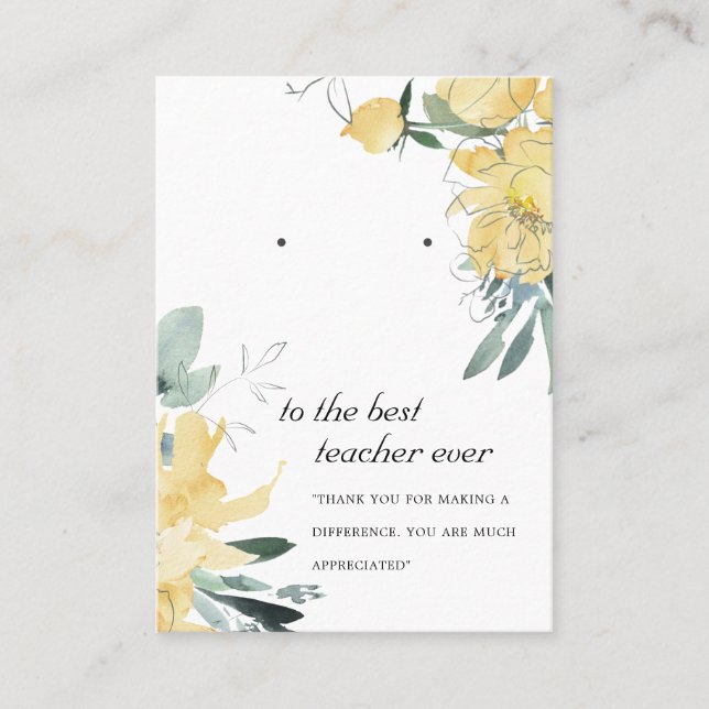 YELLOW FLORAL TEACHER GIFT EARRING DISPLAY CARD (Front)